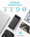 Hella Reliable Portable Charger And 20000 Mah Power Bank With Built In Usb C Cable Delivers Beast Mode Fast Charging For Laptops Phones And Tablets Super Travel Game Changer Black displayed with devices showing charge capacity.