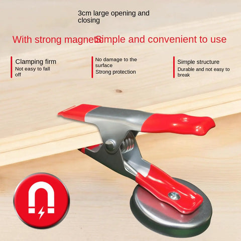 Magnetic Clip Holder For Kitchen And Office Heavy Duty Metal Clip With Strong Magnetic Base No Drill Mount Perfect For Hanging Papers Photos And Notes In Busy Homes And Workspaces, red and gray, 3cm opening