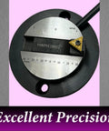 Ball turning attachment for lathe; circular black base with silver protractor scale and carbide insert holder