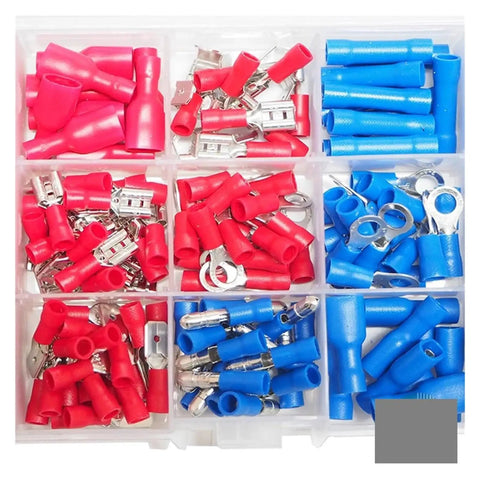 200 Piece Assorted Crimp Terminals Set With Ring And Spade Connectors Includes Male Female Piggy Back Wire Connector Kit For Serious Auto And Home Repair Jobs To Get Everything Done Fast, red and blue insulated terminals in organizer