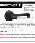 Protective film instructions for No Sweat Smart Keyless Entry Lock, showing label removal steps and lock features.