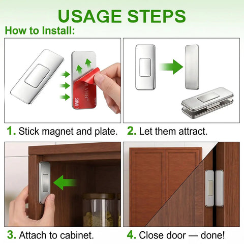 Installation steps for 26 Pack No Drill Magnetic Cabinet Catches Ultra Thin Strong Magnetic Latch With Adhesive