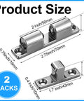 Two Pack Marine Grade 316 Stainless Steel Cabinet Tension Catch 70mm Double Ball Roller Latch dimensions shown in diagram.