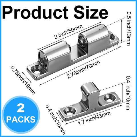 Two Pack Marine Grade 316 Stainless Steel Cabinet Tension Catch 70mm Double Ball Roller Latch dimensions shown in diagram.