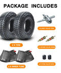 9x3.50-4 Tire With Inner Tube Replacement Pack For 49cc Stand Up Gas Scooters, 2 tires, 2 inner tubes, valve tool, caps, cores