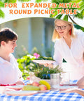 Family dining on Three Piece Picnic Table Cover Set with Fitted Tablecloth, blue white checkered pattern for outdoor use