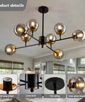 Eight Light Mid Century Glass Globe Chandelier For Kitchen Dining Room Living Room Bedroom Farmhouse Gold Finish Lit Showpiece Lighting Elegant Statement Piece For Any Modern Kitchen Or Dining Area with clear glass lampshades in an interior setting