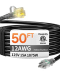 Beefy Workhorse 50 Foot Heavy Duty Outdoor Extension Cord Waterproof With Lighted End Black 12 Gauge Extension Cord