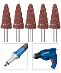 Premium 5 Pcs Cone Shaped Sanding Flap Wheels With 3mm And 6mm Shank, suitable for grinding metal, wood, and plastic.