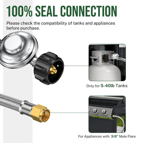 4Ft Propane Regulator With Hose For Low Pressure 0-1 Psi Outdoor Grills Heaters Pits And Griddles seal connection detail
