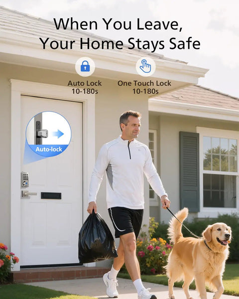 WiFi Smart Door Lock With Keyless Entry And Auto Lock, Remote App Control, Fingerprint, Passcode, And Key Access on front door