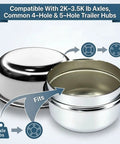 Double Pack 1.98 Inch Trailer Hub Dust Caps With Wheel Bearing Grease Covers Road Warrior Grade, showing inner and outer caps.