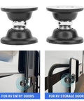 Top Rated Fabater Magnetic Door Stopper For RV Trailers showing two mounts for entry and storage doors, durable ABS and metal build.