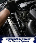 Mechanic using 1/2-Inch Offset Extension Wrench For Tight Spots, Impact Ratchet Extender For Electric Drill in car engine