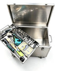 Ironclad 304 Stainless Steel Rolling Toolbox And Extra Heavy Duty Trolley Cart With Smooth Rolling Casters And Weather Resistant Construction For Secure Garage Storage Gear showing open cart filled with tools.