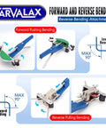 Blue Cavalax 90° ratcheting tube bender kit with color-coded aluminum heads for 1/4 to 7/8 in pipes; includes cutter.