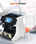 Effortless Cash Counter Machine With Dual Buckets Lightning Fast Mixed Bill Sorting And Legit Currency Verification Featuring Intuitive Touchscreen Interface and Built-In Printer.