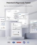 Framed certifications showcasing rigorous testing for the Ergonomic Office Chair With Auto Following Lumbar Support.