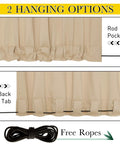 Two Panels Outdoor Patio Curtains Waterproof And Windproof Thermal Insulated Top And Bottom Grommets Back Tab Light Blocking With Bonus Rope Biscotti Beige 66 By 84 Inches showing hanging options with rod pocket and back tab, including free rope.