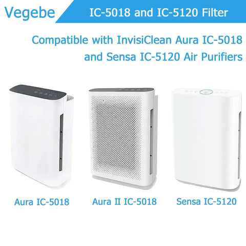 InvisiClean Aura IC-5018, Aura II IC-5018, Sensa IC-5120 air purifiers compatible with 2 Pack Replacement Filters, 3-in-1 H13 HEPA.