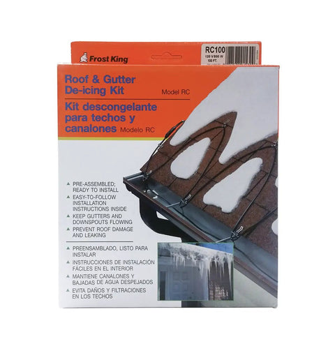 Packaging of Automatic Electric Roof Deicer Cable Kit 100 Ft 120V 5 Watts Per Foot Easy Install with installation instructions.