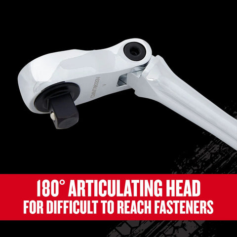 V Series Half Inch Drive Ratchet With 3.75 Inch Arc Swing And 180 Degree Articulating Flexible XL Head Enclosed 96 Tooth Gear