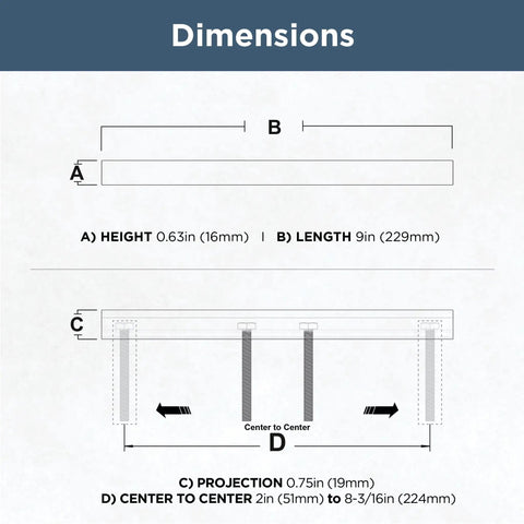 Dimensions diagram for Champagne Bronze Go-To Cabinet Drawer Pulls 5 Pack for Kitchen Cabinets and Dressers