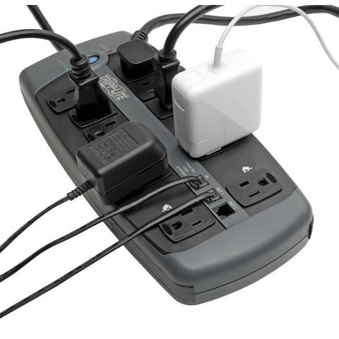 10 Outlet Surge Protector Power Strip With 8 Foot Cord Tel DSL RJ11 Protection for Phone Lines, router and PC in use