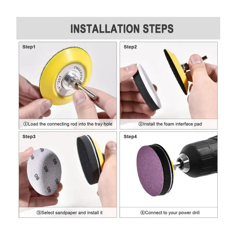 Installation steps for Grab These 78 Pc Crazy Awesome Sanding Discs With Super Easy Hook Loop Backing Pad For Your Drill.