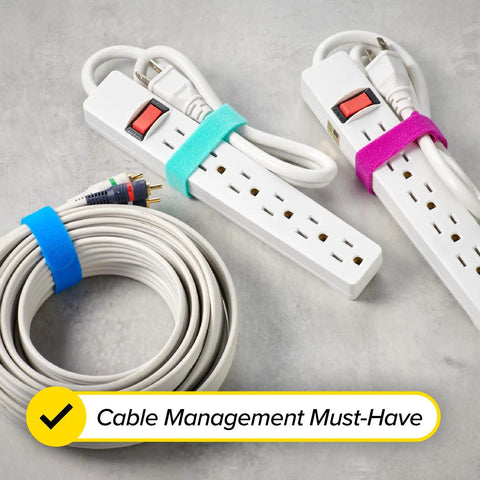 Self-Gripping Cable Ties Set, Multi-Color 40 Pack, Reusable Hook And Loop Cable Wraps secure cords on power strips and cables.