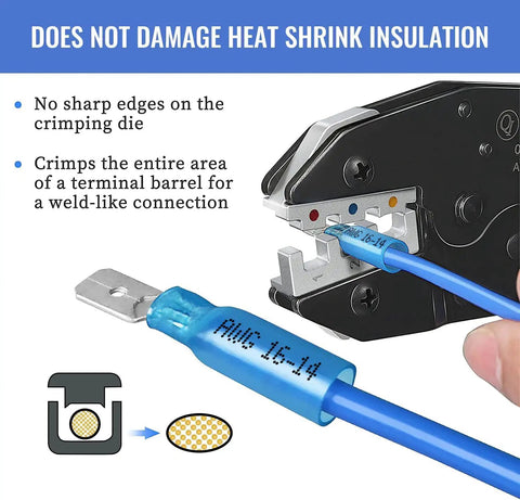 Ratcheting Wire Crimping Tool For Heat Shrink Connectors With 200 Pcs Butt Connectors AWG 20 To 10 High Precision Jaw demo