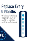 Diagram illustrating replacement of Big Blue Carbon Water Filter For Whole House 20 Inch Non Cellulose Cartridge every 6 months