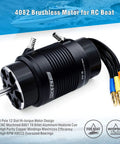 Powerhouse 1600KV Waterproof Brushless RC Boat Motor With Cooling System To 650 To 800mm Boats Built For Big Torque Fast Speeds And Tough Durability Ready, shown with aluminum heatsink and wiring details
