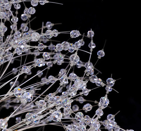 Close-up of sparkling crystals in Gold 9 Light Crystal Ceiling Chandelier Pendant Lighting Fixture for dining room modern decor.
