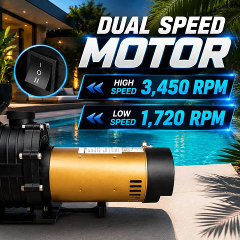 Dual speed motor of Built Like A Tank Dual Speed In Ground Swimming Pool Pump And Spa Hot Tub Filter Rig 1.75HP 230V.