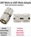UHF Male To Male Coax Connector 4 Pack PL259 Plug And Play Adapter for ham radio with brass, gold, nickel plating.