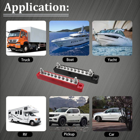Power Distribution Terminal Block With Cover For Car Boat Marine 150A Battery Bus Bar M6 Terminal Studs M4 Terminal Screws application
