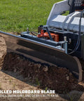 Beast 79 Inch Hydraulic Dozer Blade For Skid Steer With SSQA Quick Attach Snow Blade pushing dirt on grassy terrain