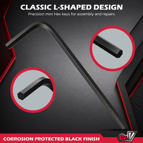 Dope 7 Piece Metric Hex Key Set with L Shaped Allen Wrenches in chrome vanadium, classic L-shaped design, black finish