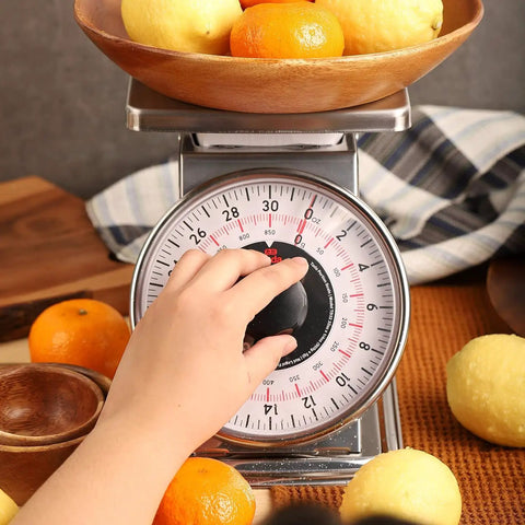 Hand adjusting Analog 2lb Kitchen Scale With Mechanical Dial Stainless Steel Platform Rugged Pro Grade Build Easy Manual Weighing