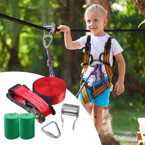 Kids Zip Line With Tree Protector For Backyard Fun Safe 250 Lbs Capacity Tool Free Assembly Outdoor Slack Line Play Set