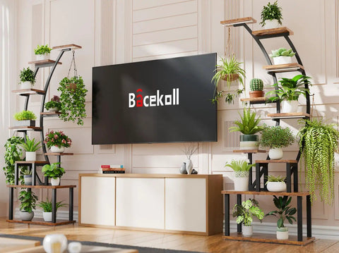 Tall Indoor Plant Stand With Triple Full Spectrum Grow Lights 63 Inch Lighted Wooden Flower Shelf For Thriving Houseplants And Absolutely Hella Slick Home Garden Setup To Keep Things Fresh