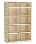 Extra Large White Plastic Collapsible Storage Bins With Tight Lids Five Tier Modular Drawer Cabinet, 12 clear door bins.
