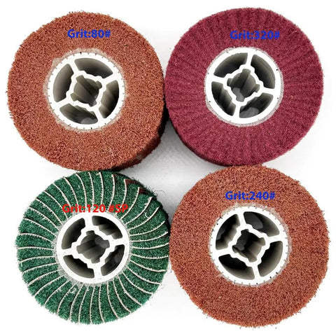 4 Pack Pro Grade Abrasive Burnishing Drum Wheel Set With Sandpaper For Metal Rust And Paint Removal, 4.7 X 4 Inch, Grits 80 120 240 320