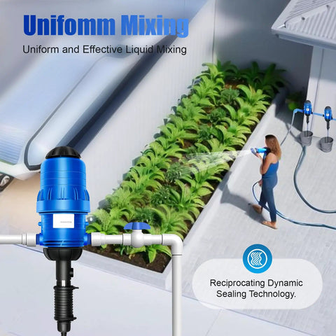 Adjustable Water Powered Fertilizer Injector For Drip Irrigation 0.4 Percent To 4 Percent Flow Rate High Efficiency Dosing Pump in use