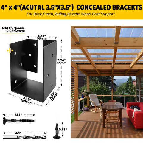 Concealed Joist Hanger Brackets For 3.5 Inch By 5.5 Inch Wood Beams Beefy Heavy Duty U Shaped Steel Brackets Matte Black Powder Coated Ideal For Fence Porch Swing And Handrails 12 Pack