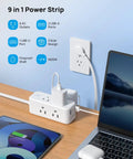 Flat Plug Power Strip with 10ft Ultra Thin Flat Cord, 6 Widely Spaced Outlets, 3 USB Ports, Wall Mountable, 1440J Surge Protector