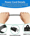 Hands holding Heavy Duty 3 Prong Replacement Power Cord 14 AWG 8 Foot Black AC Cable for reliable use in workshops.