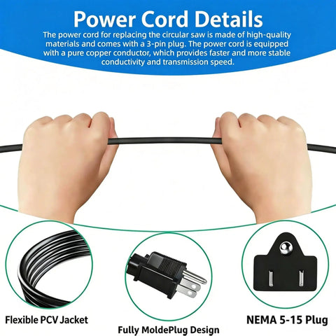 Hands holding Heavy Duty 3 Prong Replacement Power Cord 14 AWG 8 Foot Black AC Cable for reliable use in workshops.