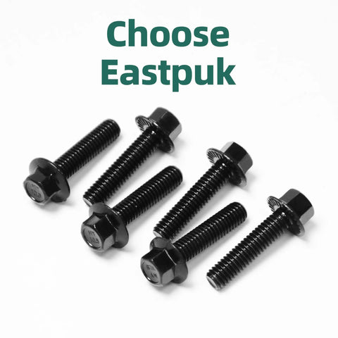 Badass M8 Flanged Hex Bolts And Nuts Assortment Kit Grade 10.9 Steel Black Zinc full threaded fasteners, showing six bolts.